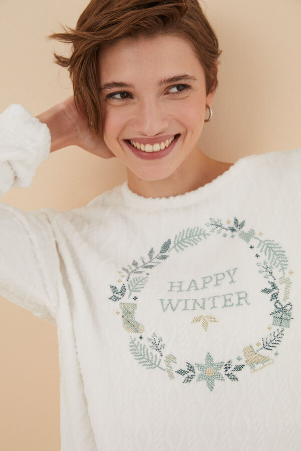 Womensecret Pijama polar blanca marfil