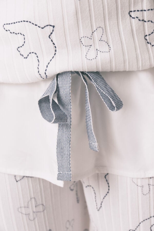 Women'secret Pijama larga acanalada con estampado de p&aacute;jaros blanco blanco