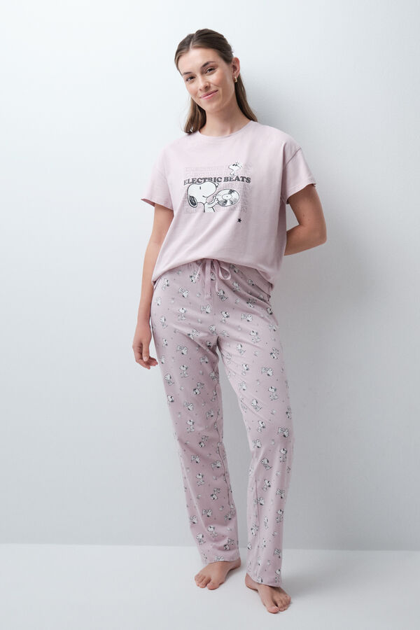 Women'secret Pijama larga de algod&oacute;n Snoopy rosa rosa