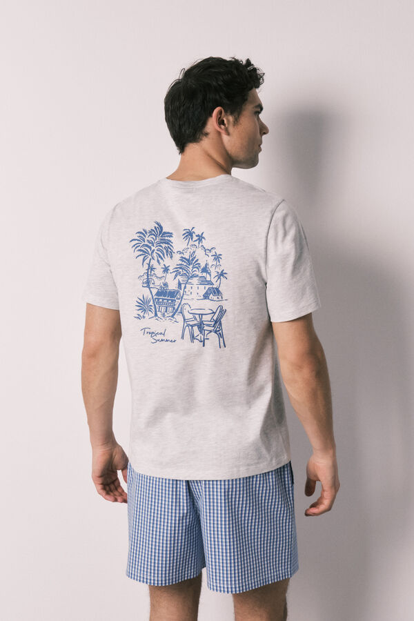 Women'secret Pijama corta de hombre de algod&oacute;n a cuadros gris