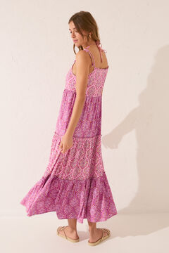 Womensecret Vestido largo de volantes con print tribal rosa