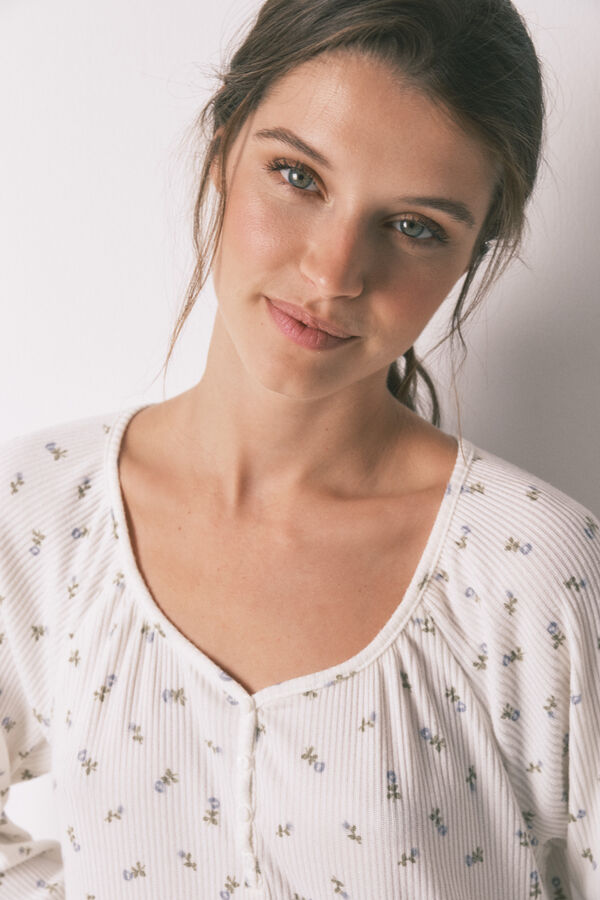 Women'secret Camisón holgado midi blanco con estampado floral marfil