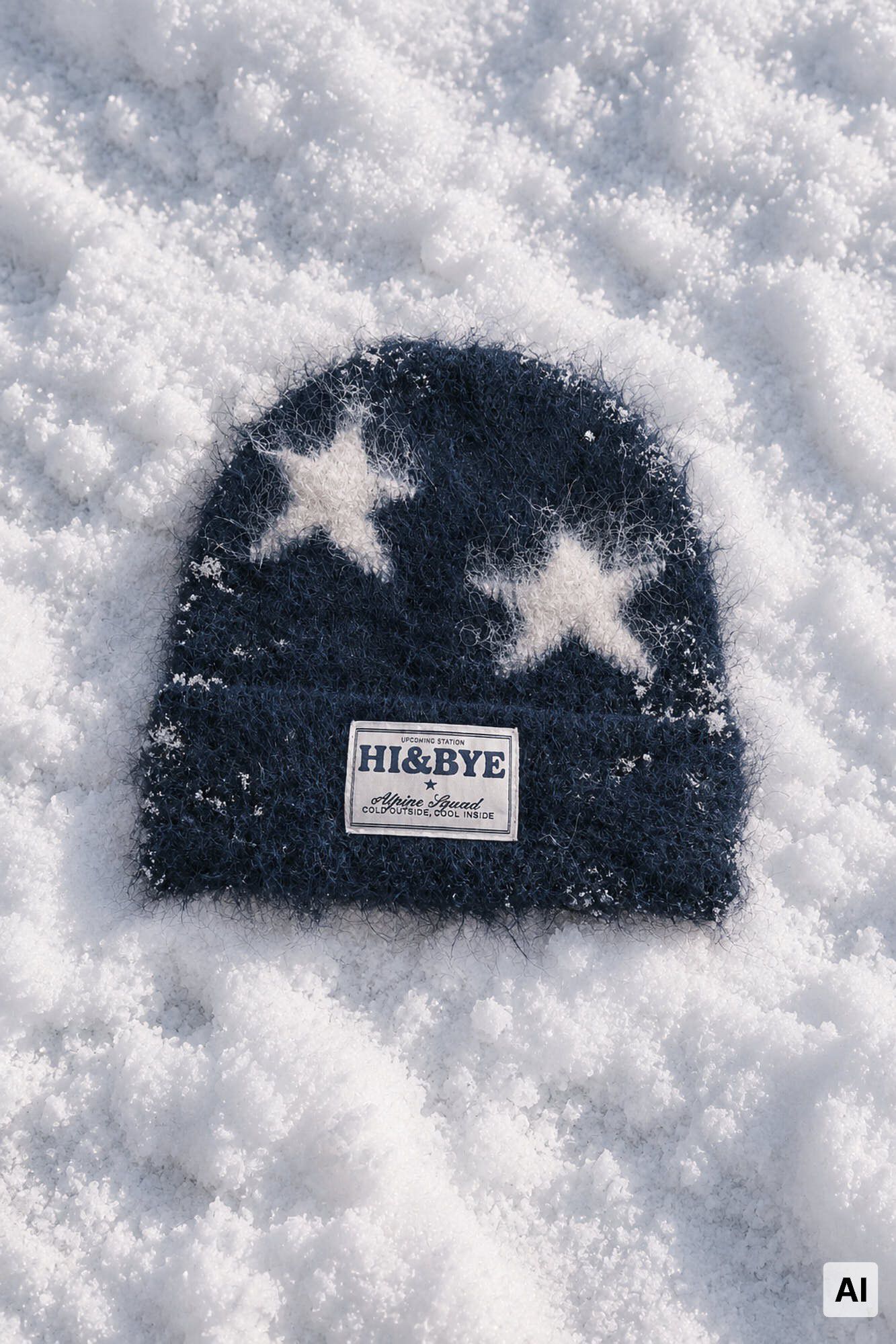 HI&BYE Gorro de punto con estrellas azul marino