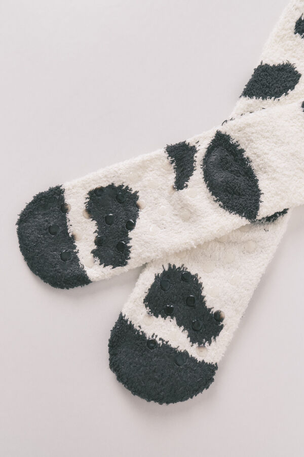 Women'secret Calcetines largos de pelo de vaca con estampado 3D blanco