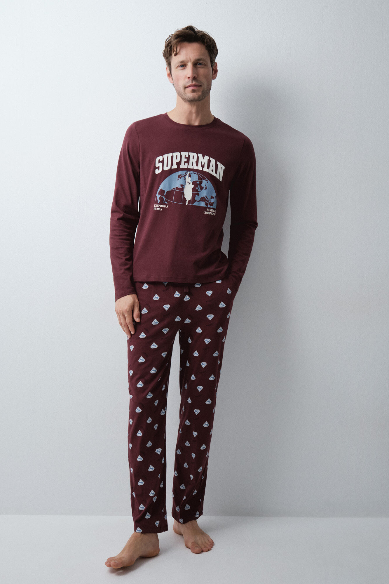 Women'secret Pijama larga de algod&oacute;n Superman granate