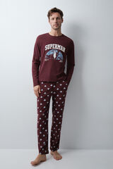 Women'secret Pijama larga de algod&oacute;n Superman granate p&uacute;rpura