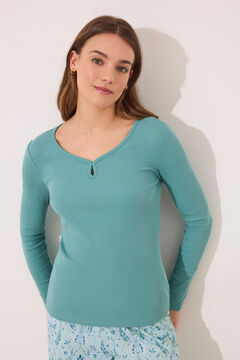 Womensecret Pijama larga verde esmeralda con flores verde