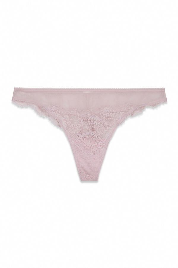 Women'secret Tanga de encaje y tul rosa rosa