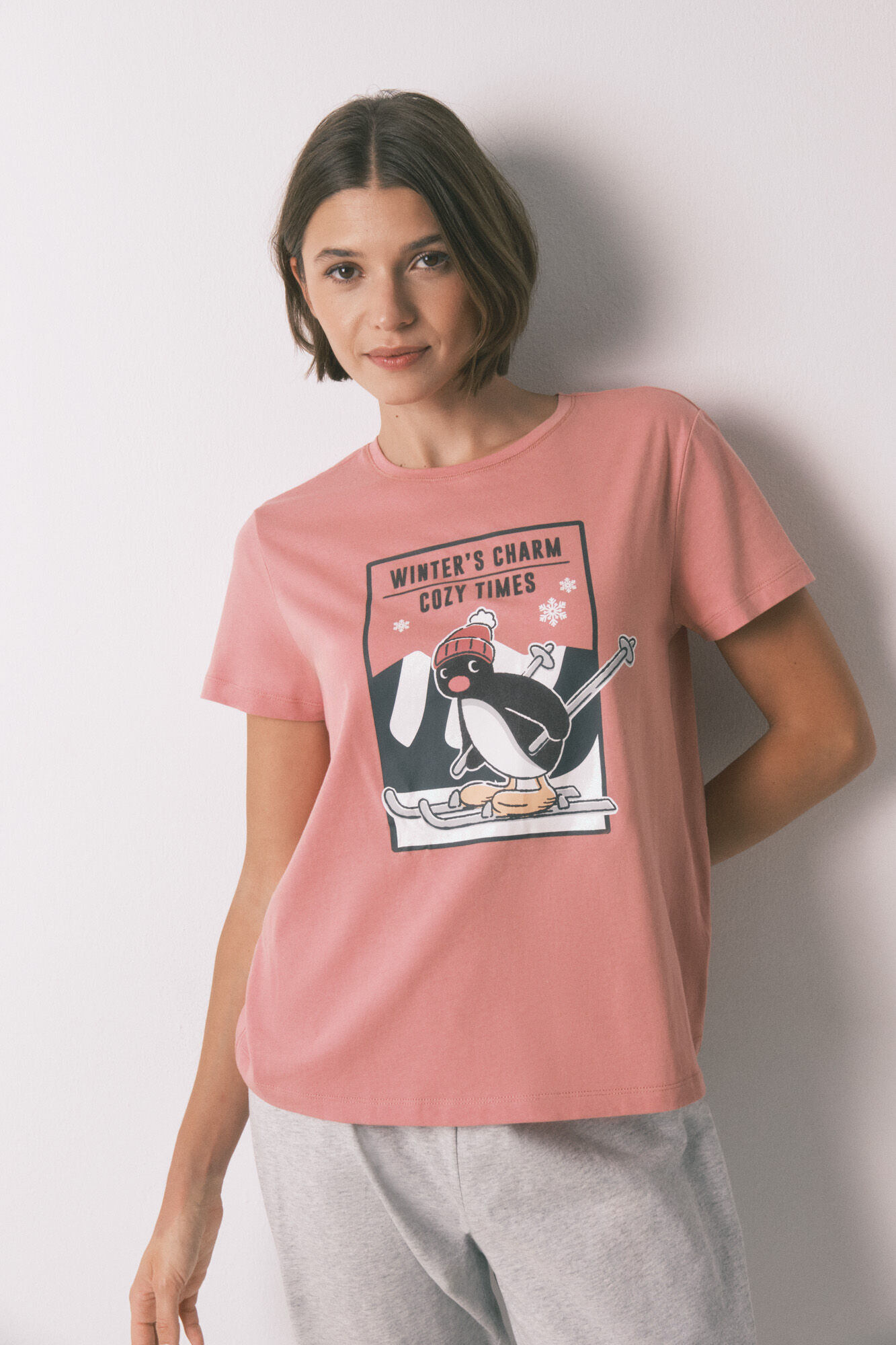 Women'secret Pijama larga 100% algod&oacute;n rosa Pingu