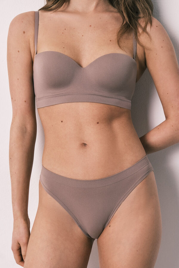 Women'secret Panty cl&aacute;sica de microfibra con cortes en pico marr&oacute;n caf&eacute;