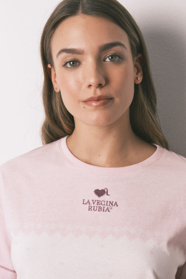 Women'secret Pijama larga 100% algodón con manga corta rosa