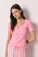 Women'secret Pijama larga de manga corta de algod&oacute;n y viscosa rosa rosa