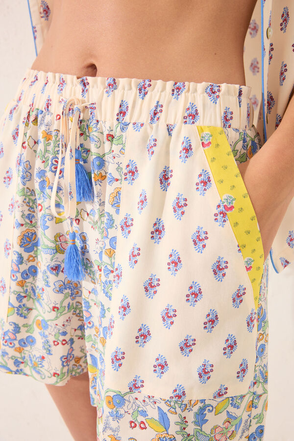 Womensecret Pantalón de viscosa con patchwork multicolor estampado