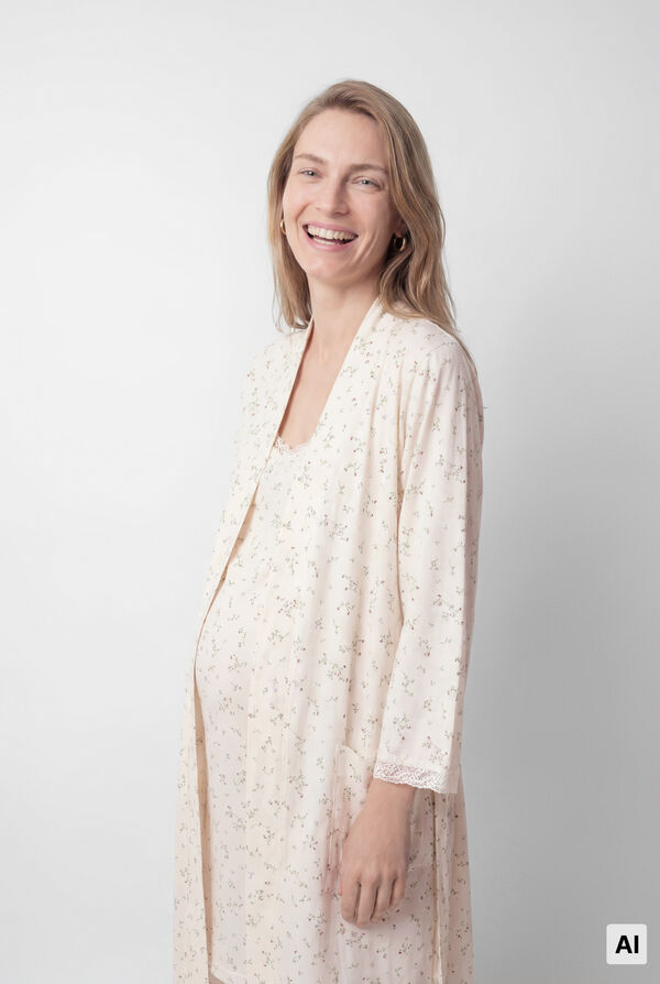 Women'secret Bata midi de algod&oacute;n con estampado floral marfil