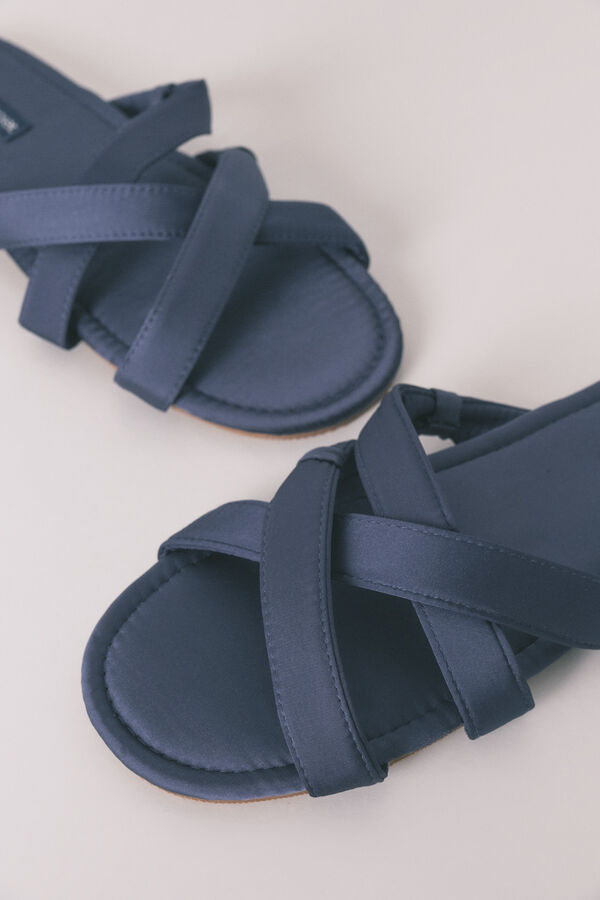 Women'secret Pantuflas de satén con tiras cruzadas azul
