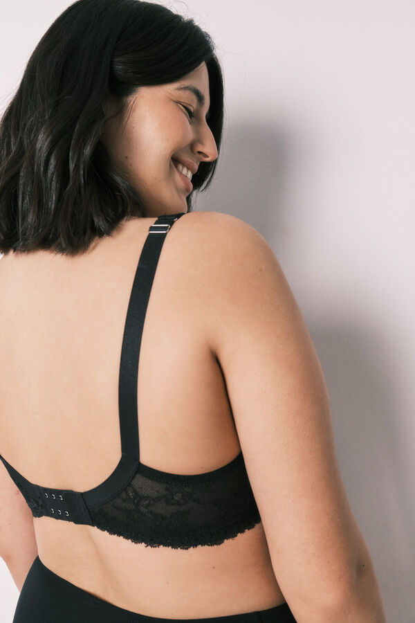Women'secret Brasier reductor de microfibra y encaje negro REAL negro