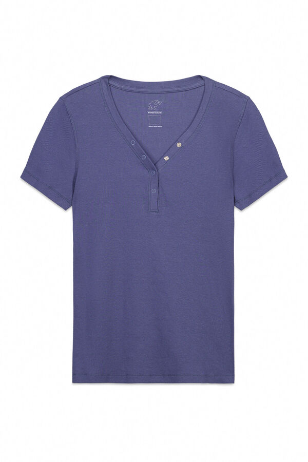 Women'secret Playera manga corta acanalada de algod&oacute;n azul azul