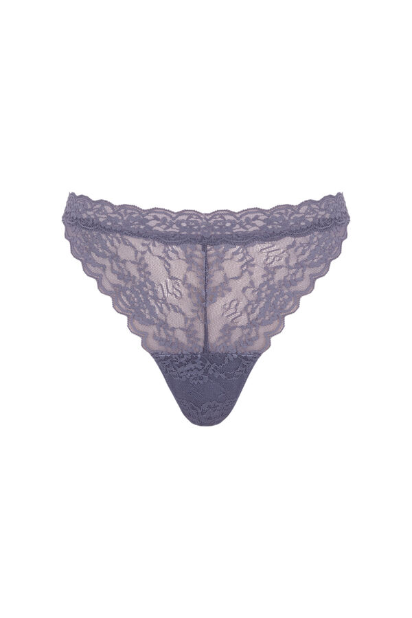 Womensecret Tanga de encaje azul con cintura en V azul