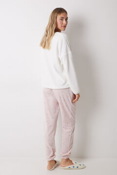 Womensecret Pijama larga de forro polar suave con lazos de Snoopy marfil