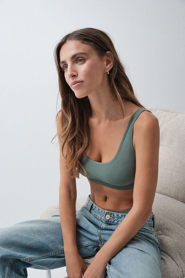 Women'secret Brasier top foam de microfibra verde verde