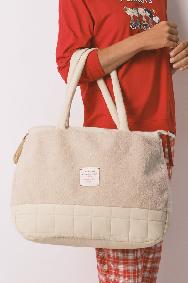 Women'secret Bolsa grande beige acolchado de Snoopy, bolsa gris