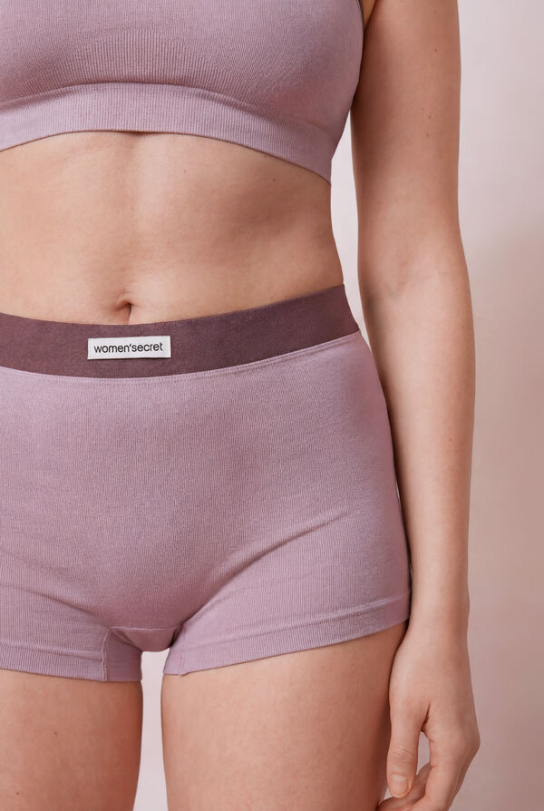 Women'secret Panty boxer sin costuras acanalado lila morado/lila