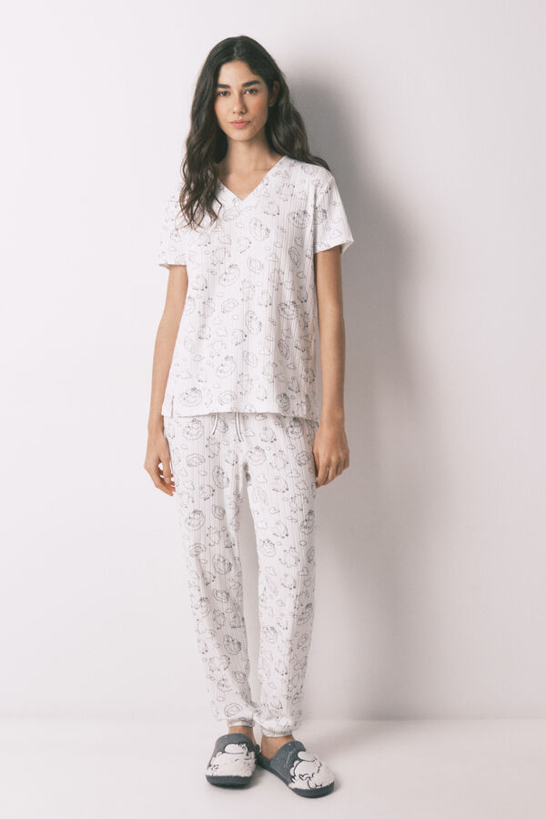 Women'secret Pijama acanalada suave estampada de Moomin blanca blanco