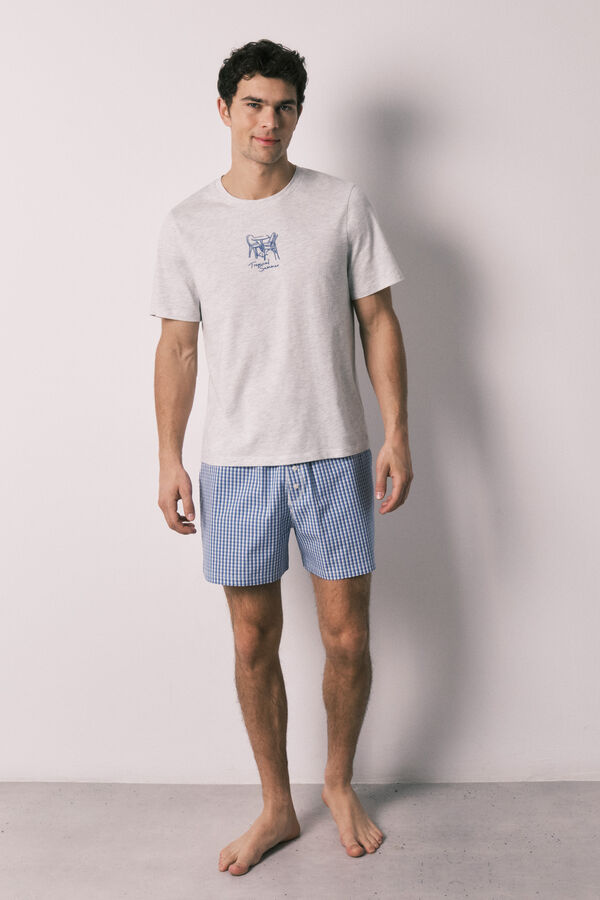 Women'secret Pijama corta de hombre de algod&oacute;n a cuadros gris