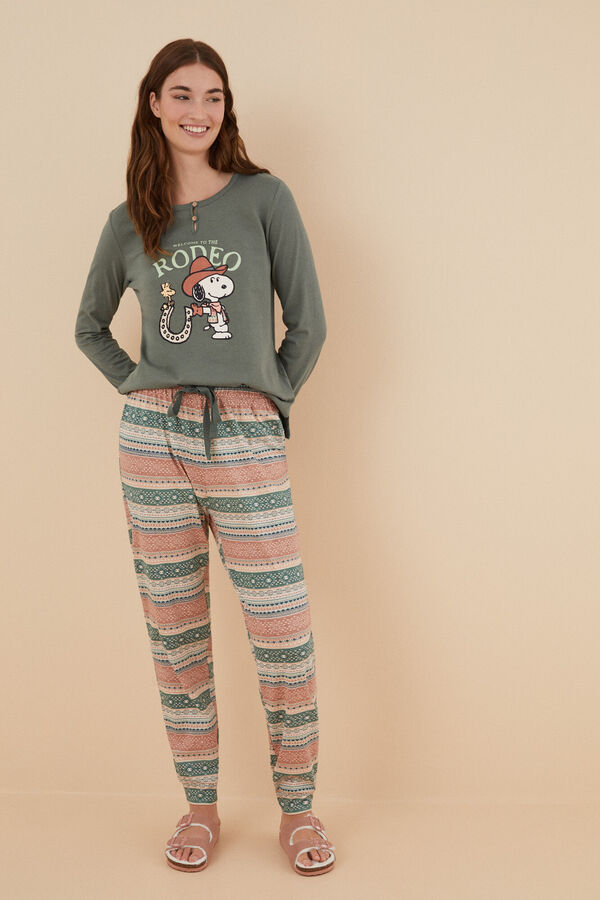 Womensecret Pijama 100% algodón Snoopy verde verde