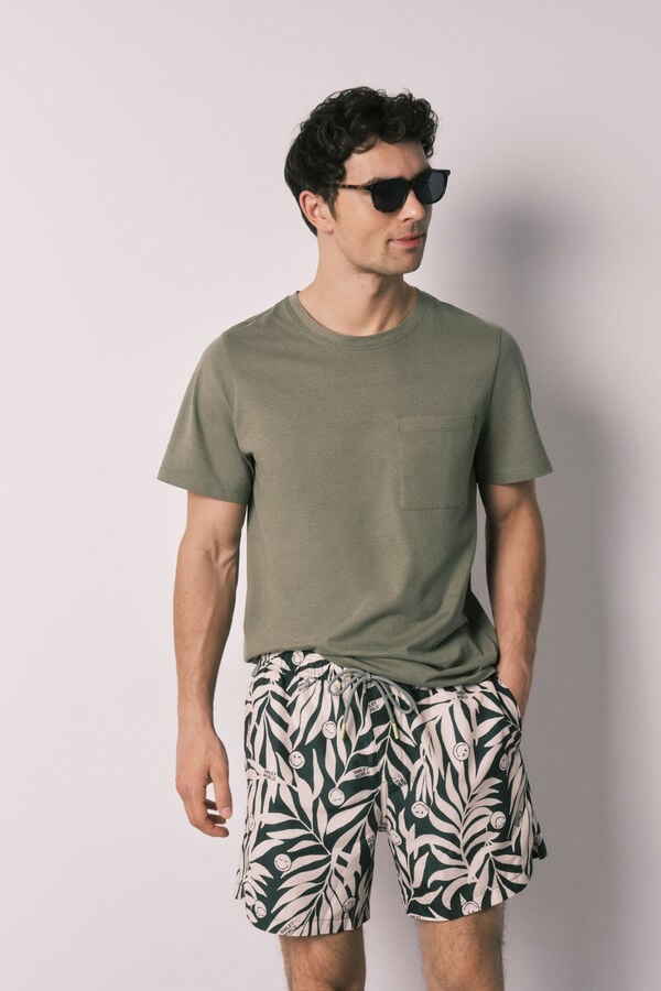 Women'secret Traje de ba&ntilde;o para hombre estampado tropical SmileyWorld&reg; verde