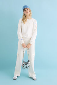 Womensecret Pantalón largo flare felpa marfil marfil