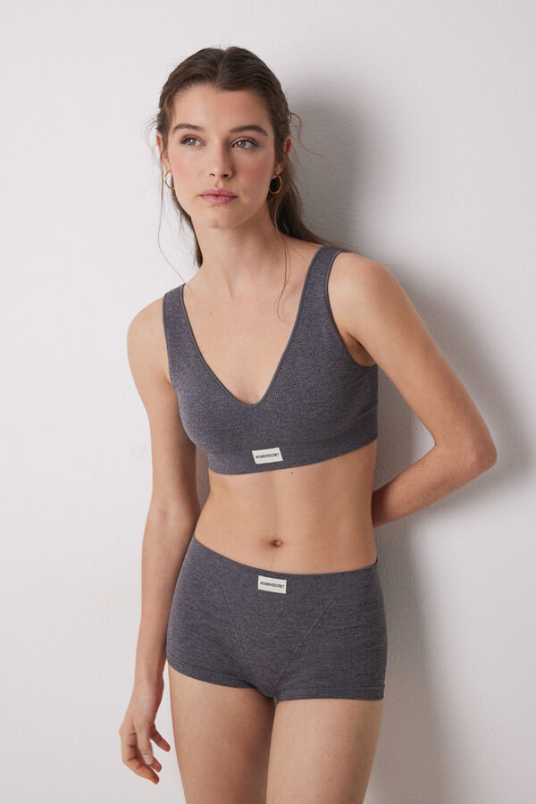 Womensecret Top de canalé gris sin costuras gris