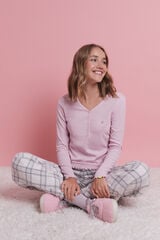 HI&BYE Pijama larga con logo rosa  rosa