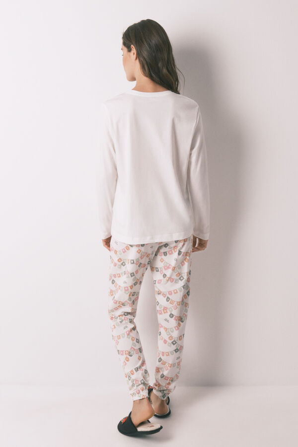 Women'secret Pijama larga"Día de Muertos" 100% algodón, color marfil marfil