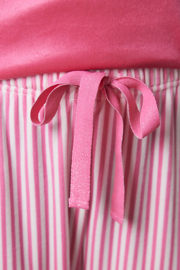 Womensecret Pijama larga terciopelo rayas rosa rosa