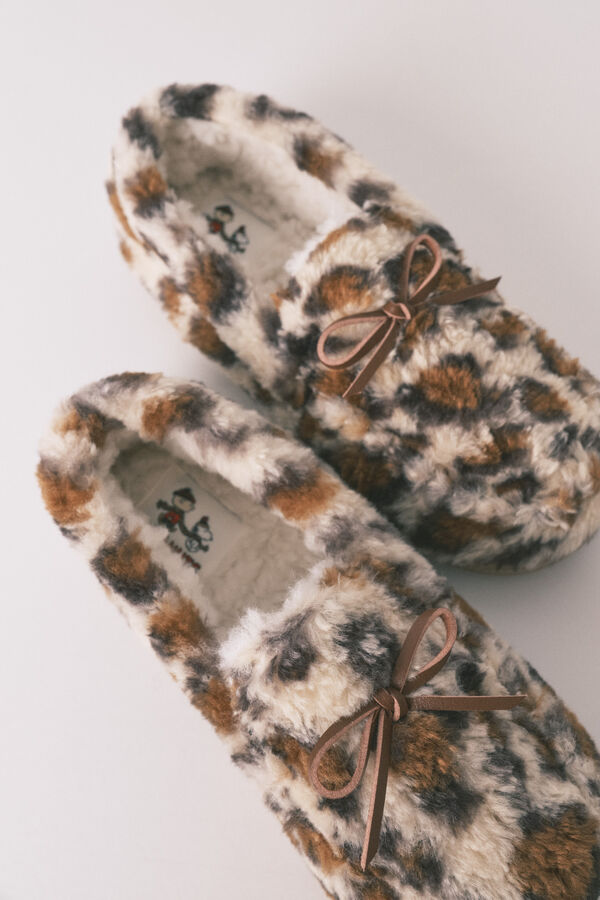 Women'secret Pantuflas para casa de borrego con estampado animal  estampado