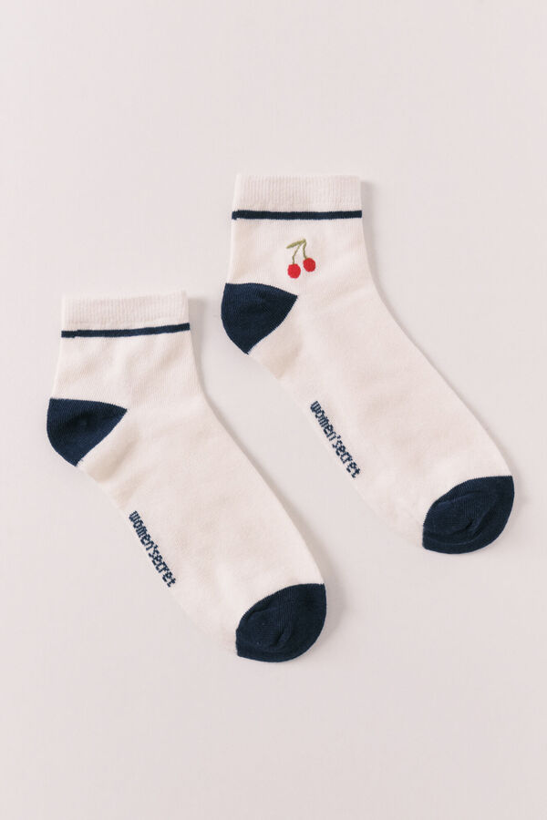 Women'secret Calcetines cortos bordado cerezas azul