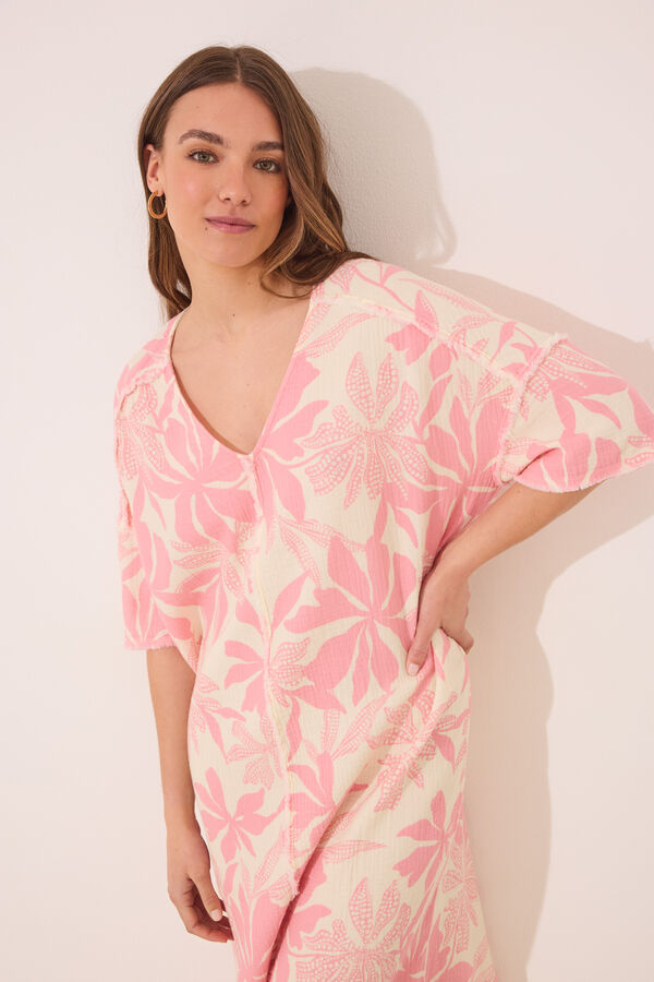 Womensecret Vestido largo de muselina 100% algodón estampado flores rosa
