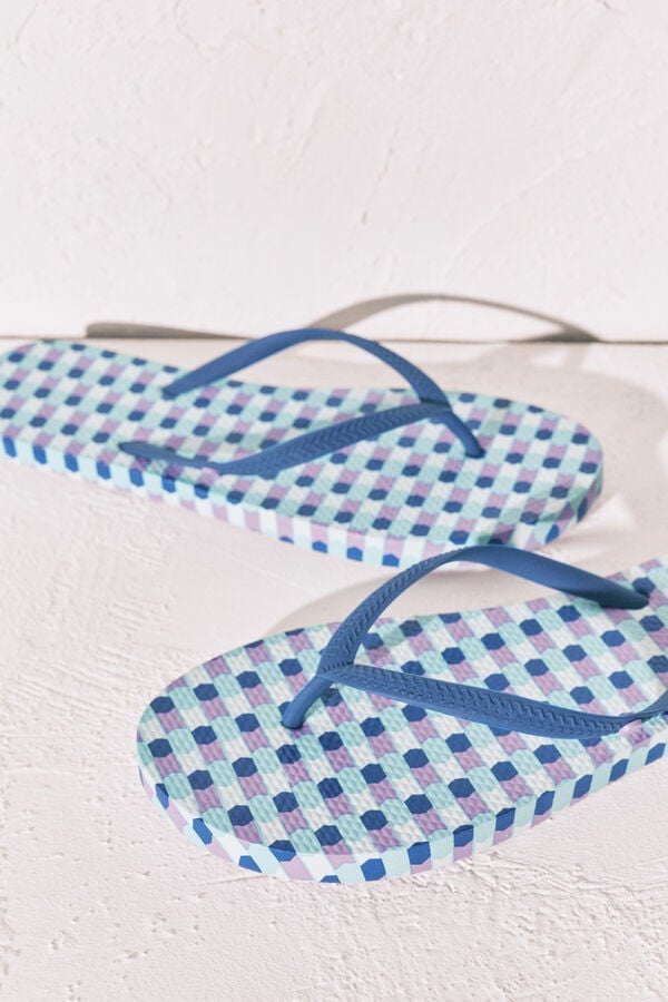 Women'secret Chanclas de dedo con estampado geom&eacute;trico azul estampado