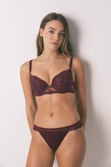 Women'secret Tanga de encaje burdeos y terciopelo púrpura