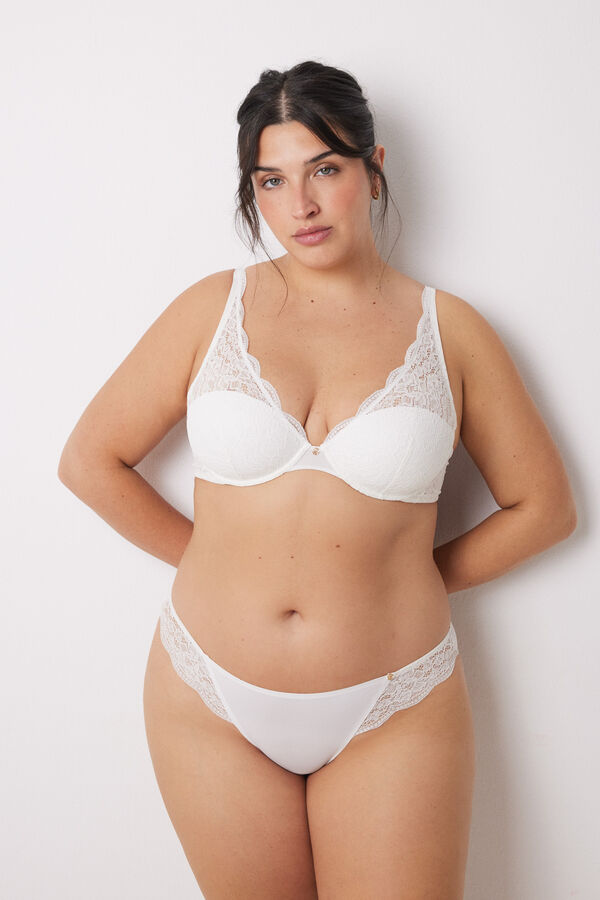 Womensecret INTUITIVE brasier halter relleno encaje blanco amarillo
