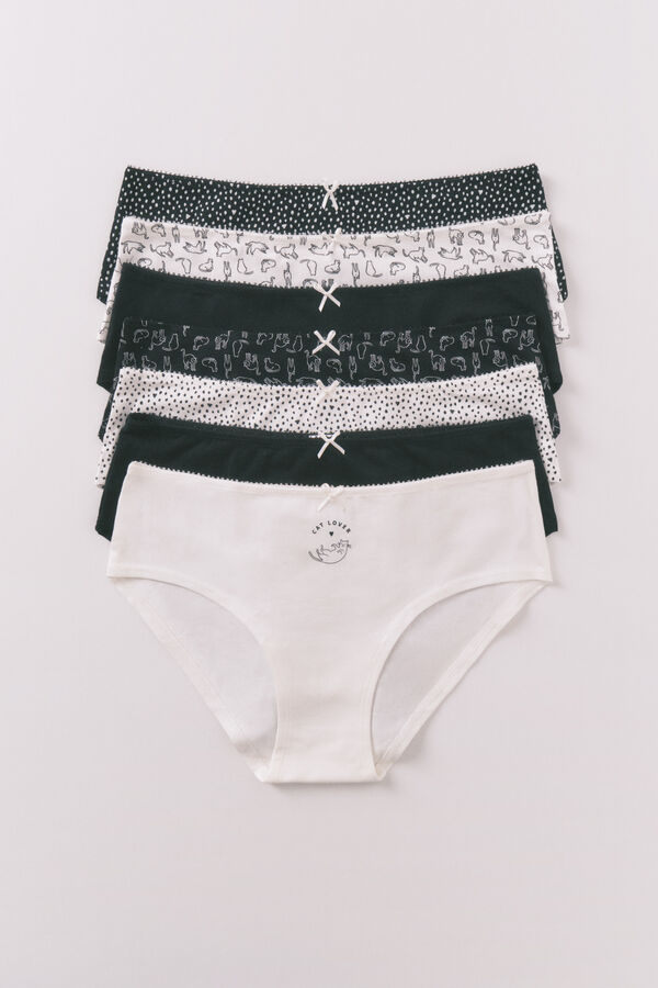 Women'secret Pack de 7 panties brasileñas con gatitos multicolor estampado