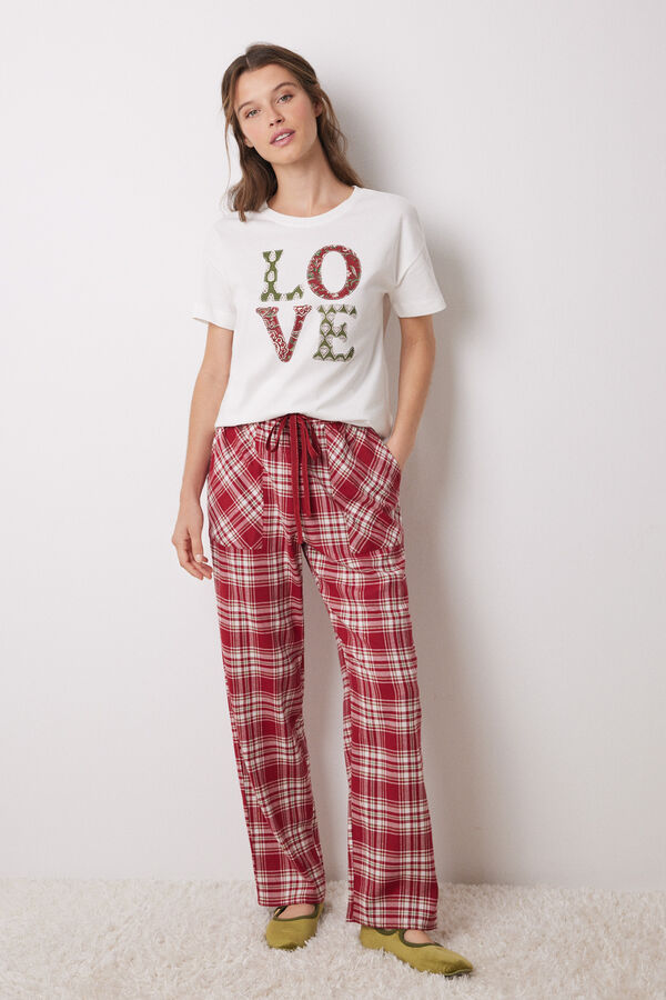Womensecret Pantalón pijama cuadros algodón rojo estampado