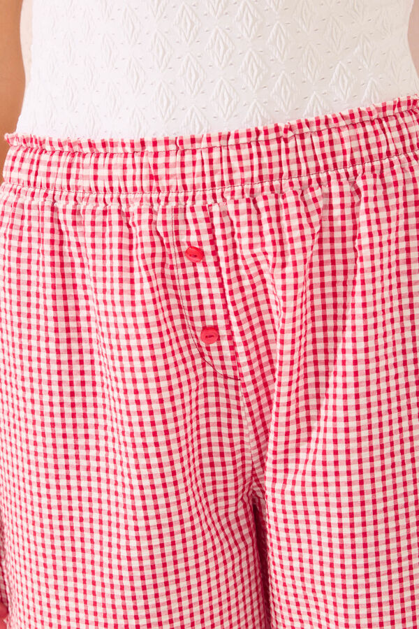 Womensecret Pantalón capri de cuadros rojos púrpura