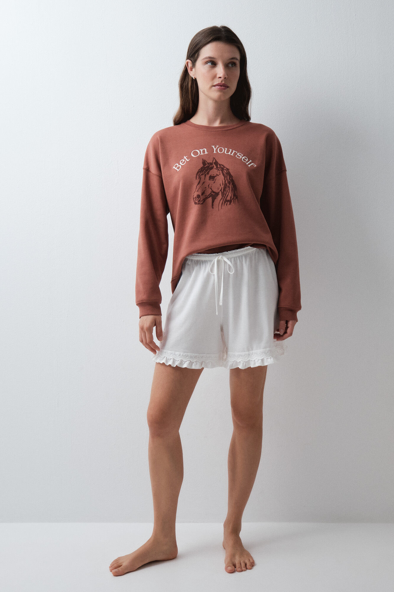 Women'secret Short con volantes blanco