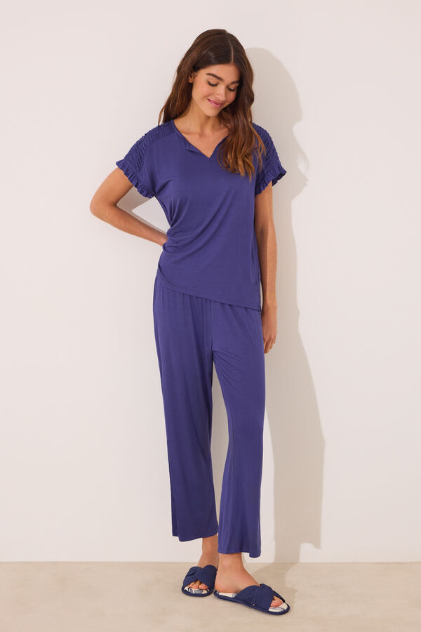 Womensecret Pijama Capri de viscosa azul estampado