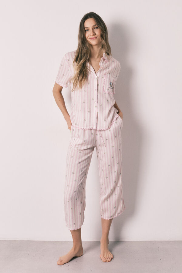 Women'secret Pijama camisera larga a rayas Keroppi marfil