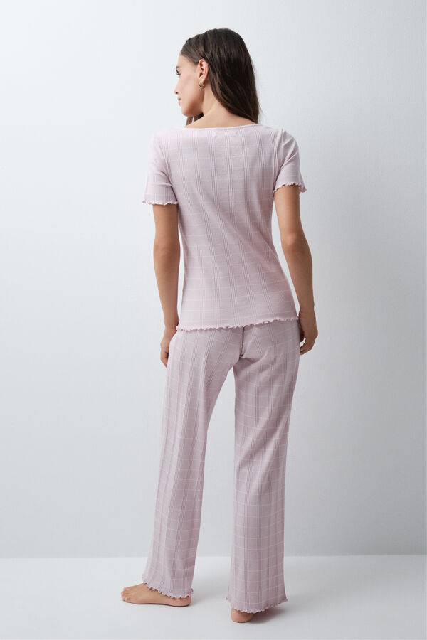Women'secret Pijama larga de manga corta de algod&oacute;n a rayas rosa rosa