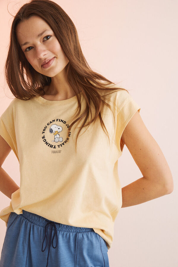 Womensecret Camiseta algodón manga corta Snoopy amarillo amarillo