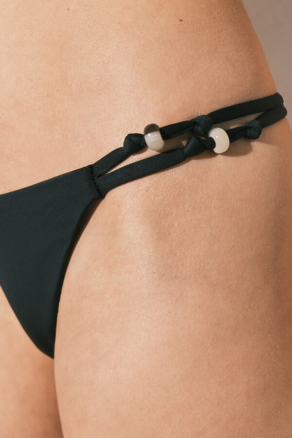 Women'secret Panty de bikini tanga de tiras negra negro